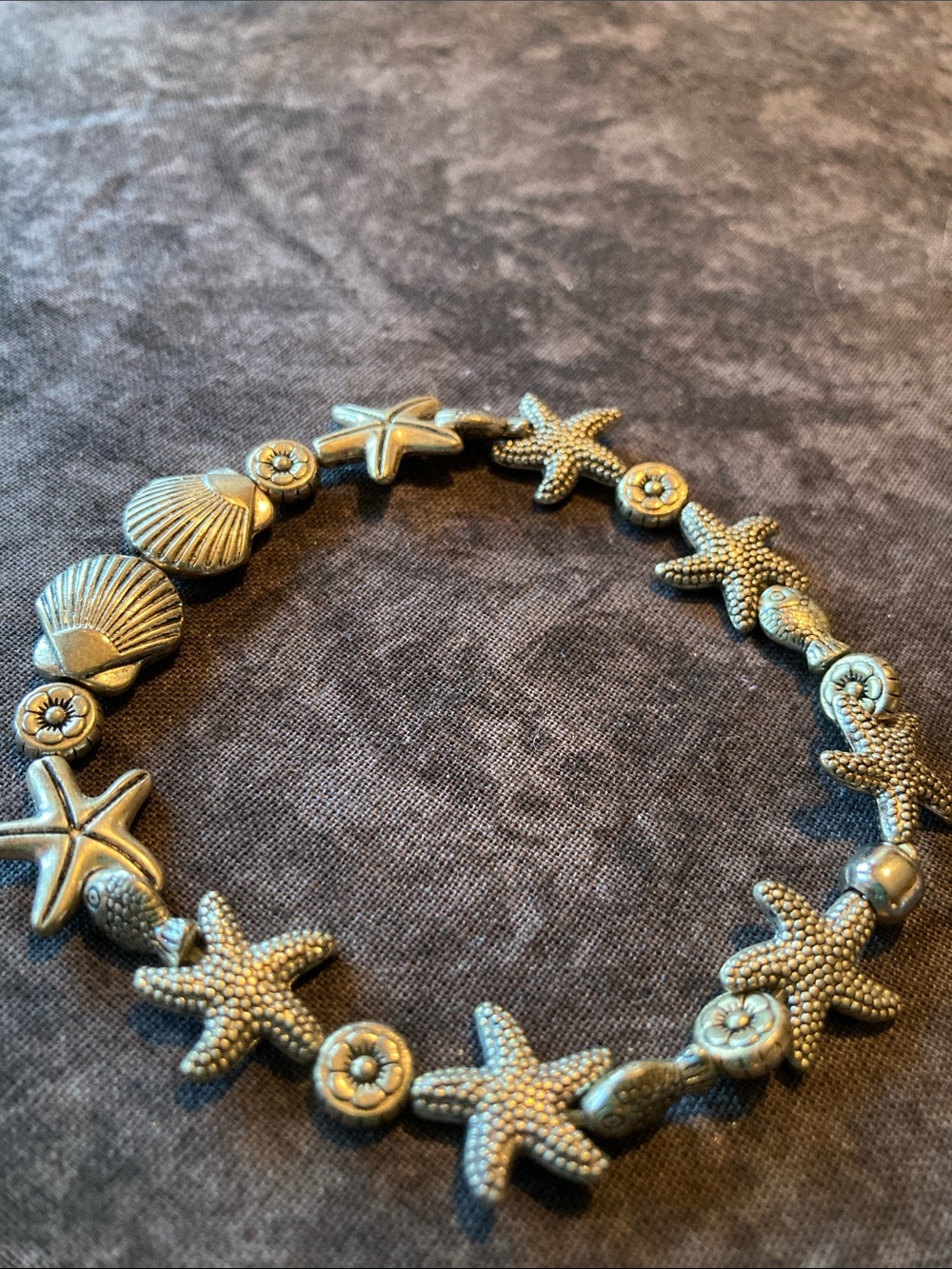 Ocean Inspired Starfish Seashell Fish Bracelet in Silver Tone